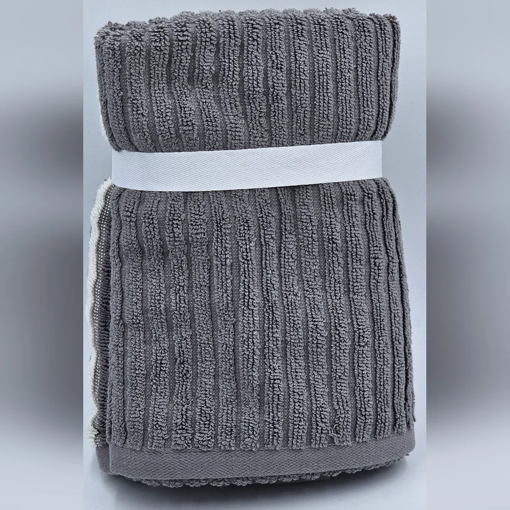 Rachel Zoe 2 Piece 100% Cotton Hand Towel Set Gray White Striped OEKO TEX